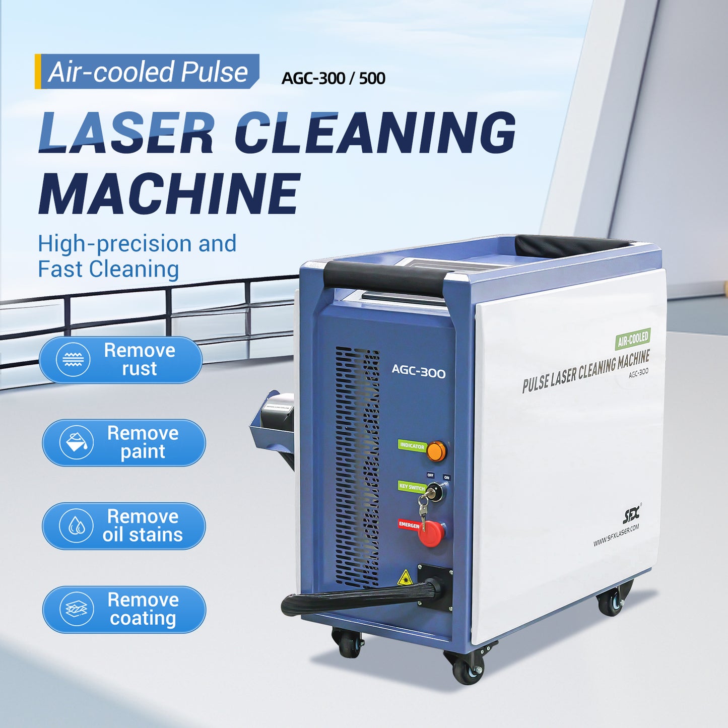 SFX AGC 300/500W High-Precision Pulsed Laser Cleaner with IoT Smart Interconnection Portable Laser Cleaneing for rust/oil stain/coating/paint removal