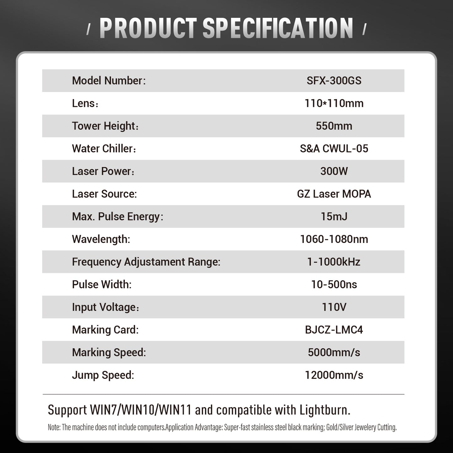 SFX-300GS 300W MOPA Desktop Fiber Laser Marking Machine 110V Fiber Engraver for Stainless Steel Black Marking & Metal Cutting