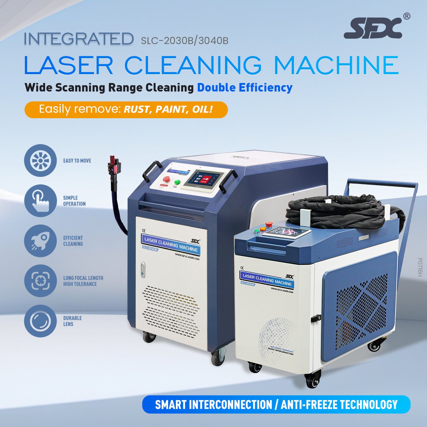SFX SLC 2000W 3000W IoT Laser Cleaner with Wide 400mm Scan Anti-Freeze Fiber Laser for Rust, Paint, Oil Removal, Industrial-Grade Smart Cleaning Machine