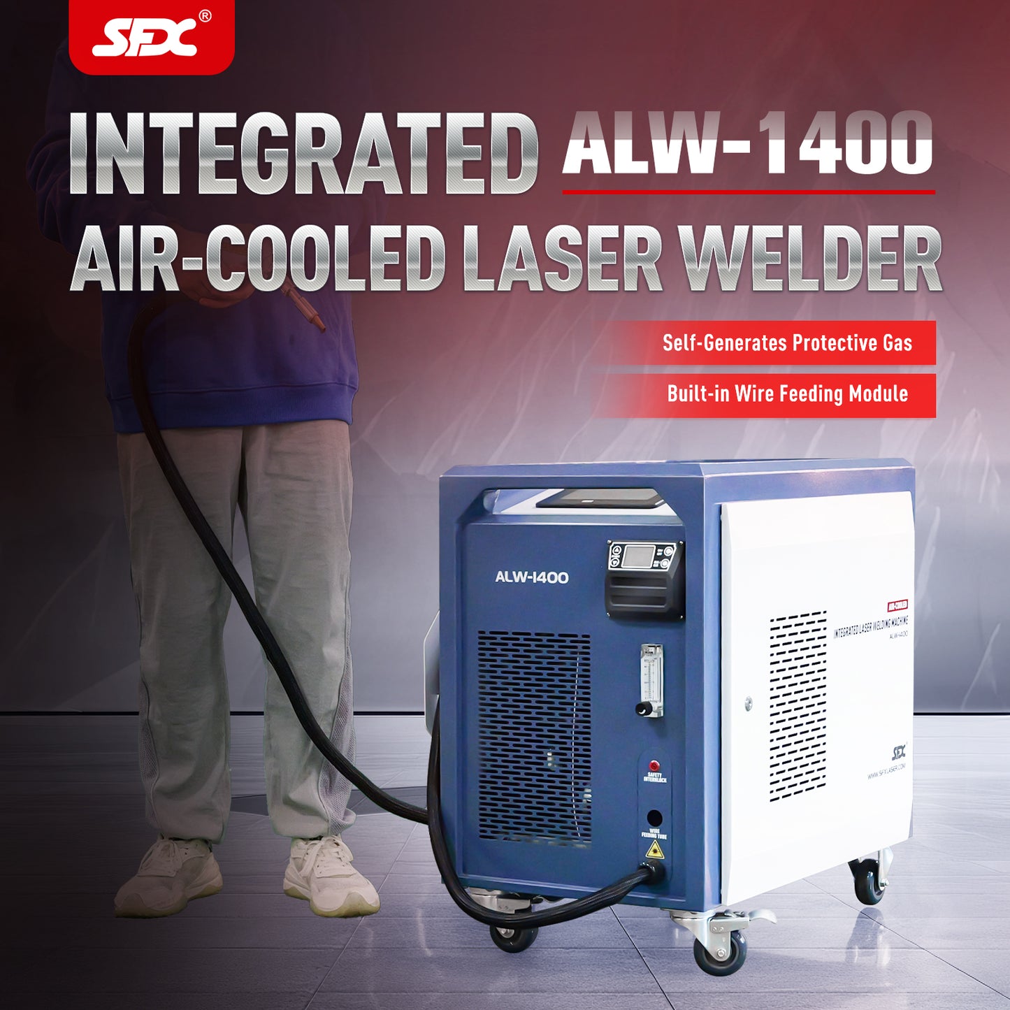 SFX ALW 1400W Integrated Laser Welder Air-Cooled Fiber Laser Welding Machine with Integrated Welding and Weldseam Cleaning for Stainless Steel