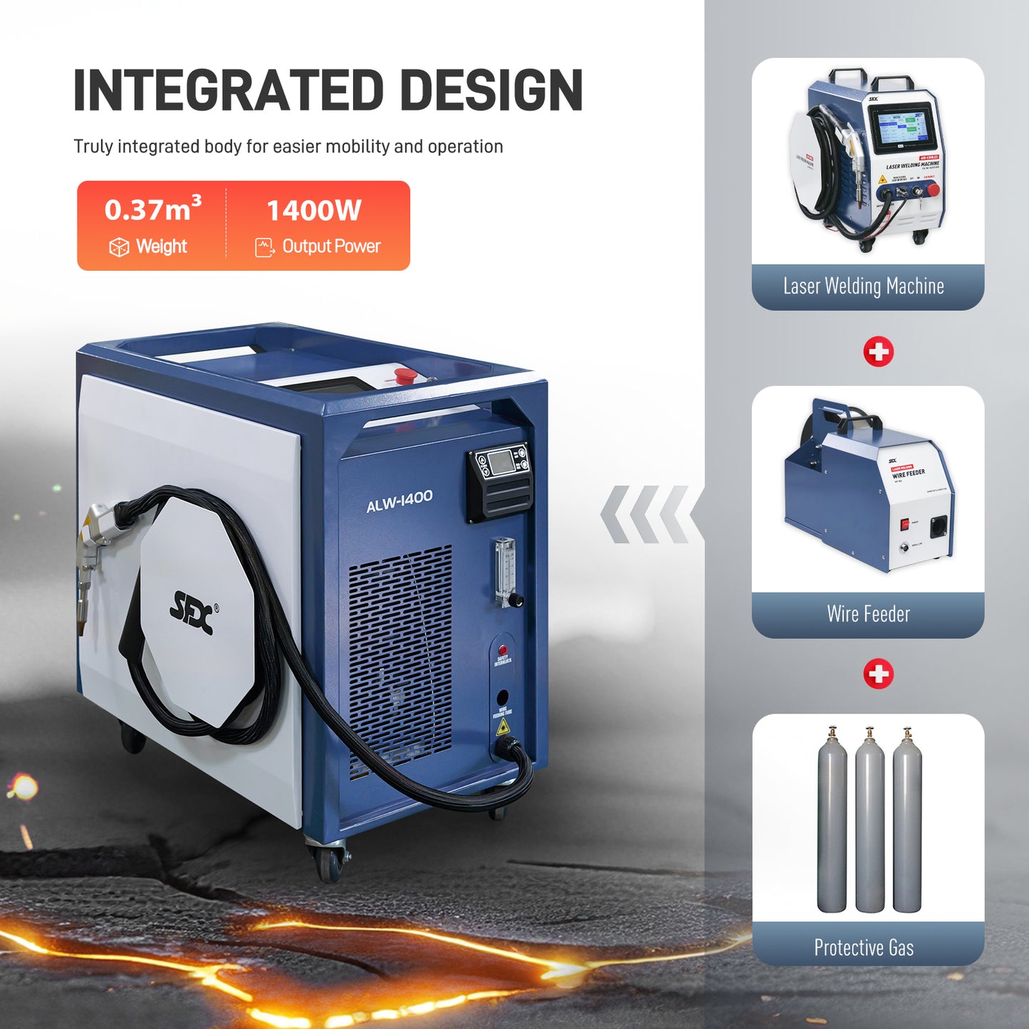 SFX ALW 1400W Integrated Laser Welder Air-Cooled Fiber Laser Welding Machine with Integrated Welding and Weldseam Cleaning for Stainless Steel