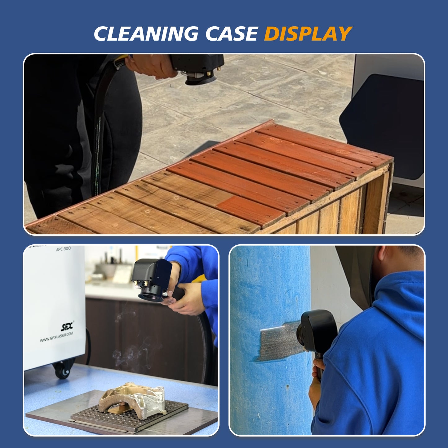 SFX Laser APC 300W Pulsed Laser Cleaning Machine Air-Cooled Laser Rust Removal for Wood Metal