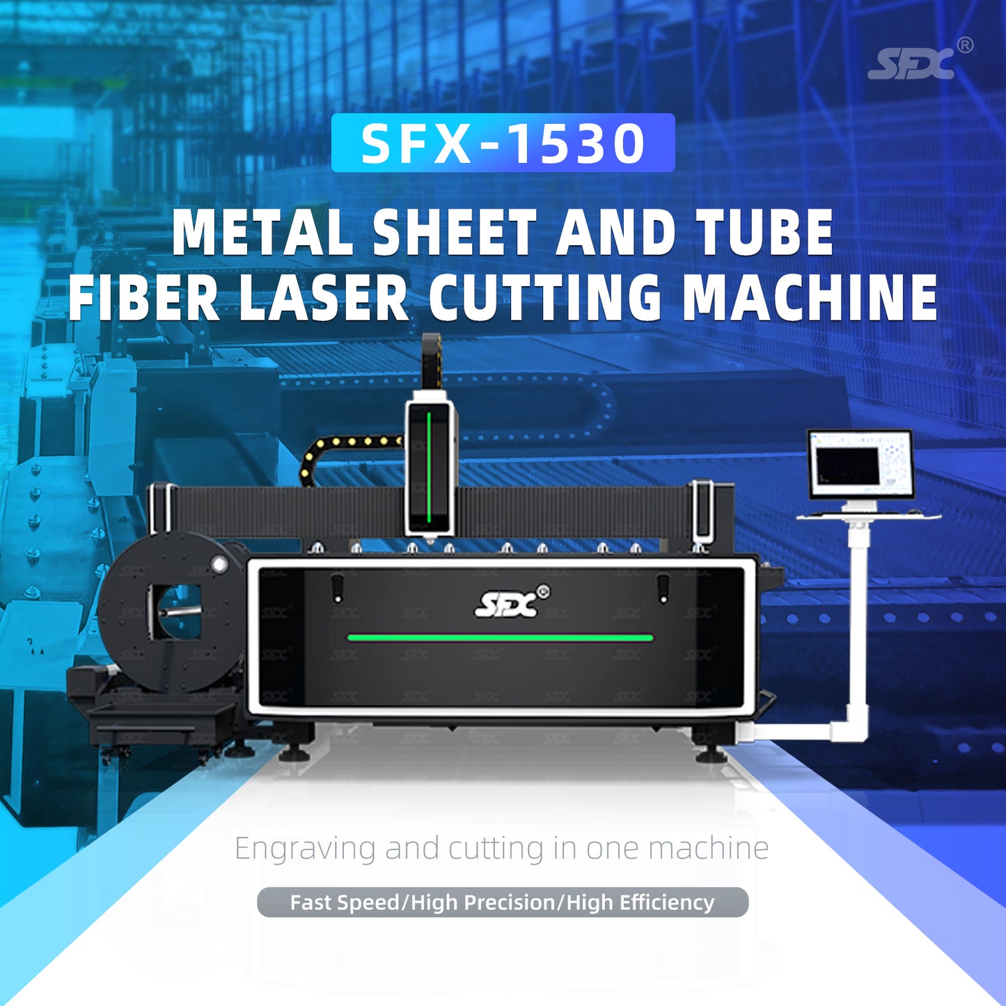 SFX 3KW/6KW Fiber Laser Metal Sheet/Tube Cutting Machine 1500x3000mm for SS, Mild Steel, Carbon Steel, Alloy Steel, Galvanized Sheet, Aluminum Plate Pipes