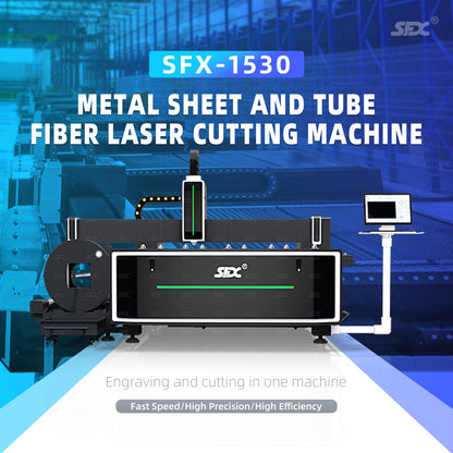 SFX 3KW/6KW Fiber Laser Metal Sheet/Tube Cutting Machine 1500x3000mm for SS, Mild Steel, Carbon Steel, Alloy Steel, Galvanized Sheet, Aluminum Plate Pipes