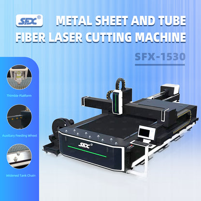 SFX 3KW/6KW Fiber Laser Metal Sheet/Tube Cutting Machine 1500x3000mm for SS, Mild Steel, Carbon Steel, Alloy Steel, Galvanized Sheet, Aluminum Plate Pipes