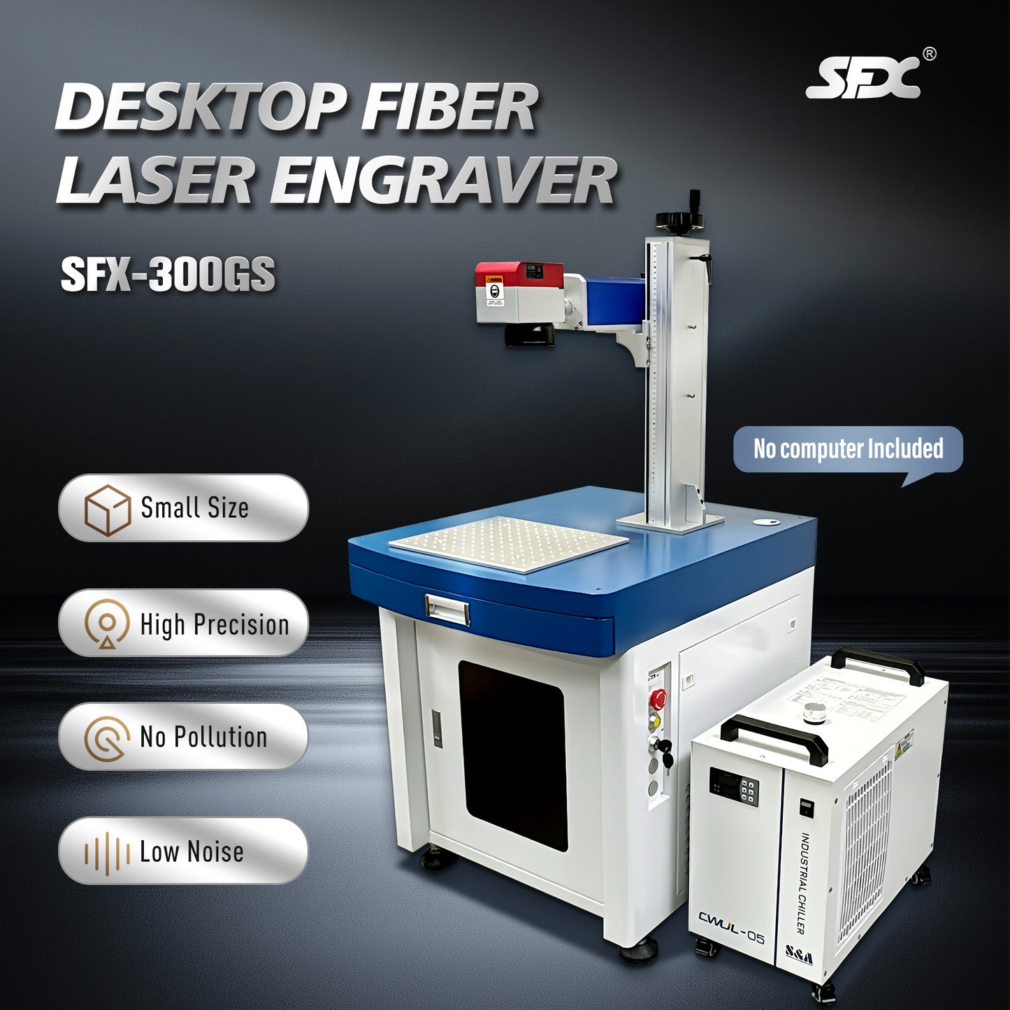 SFX-300GS 300W MOPA Desktop Fiber Laser Marking Machine 110V Fiber Engraver for Stainless Steel Black Marking & Metal Cutting