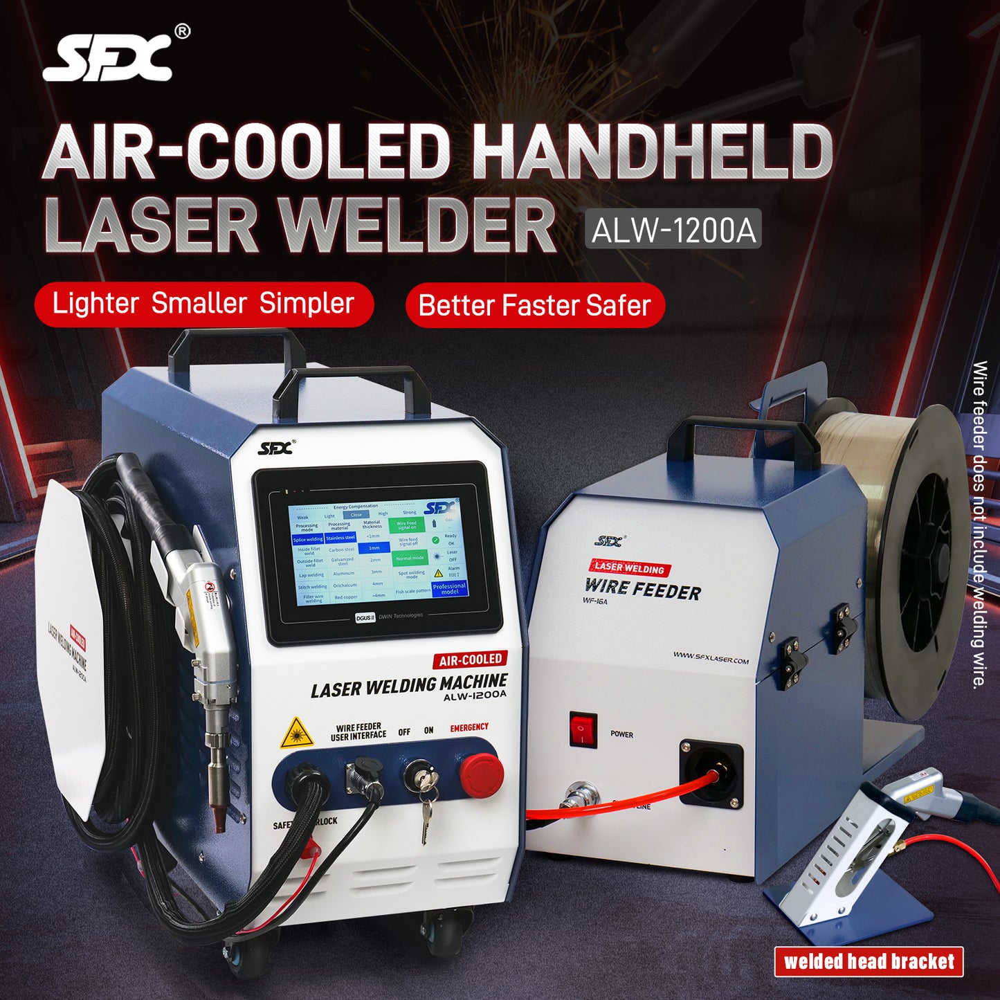 SFX 1200W Air Cooled Laser Welder 2-in-1 Handheld Laser Welding Machine Beam Cleaner with Auto Wire Feeder for Metal Stainless Steel Aluminum Brass