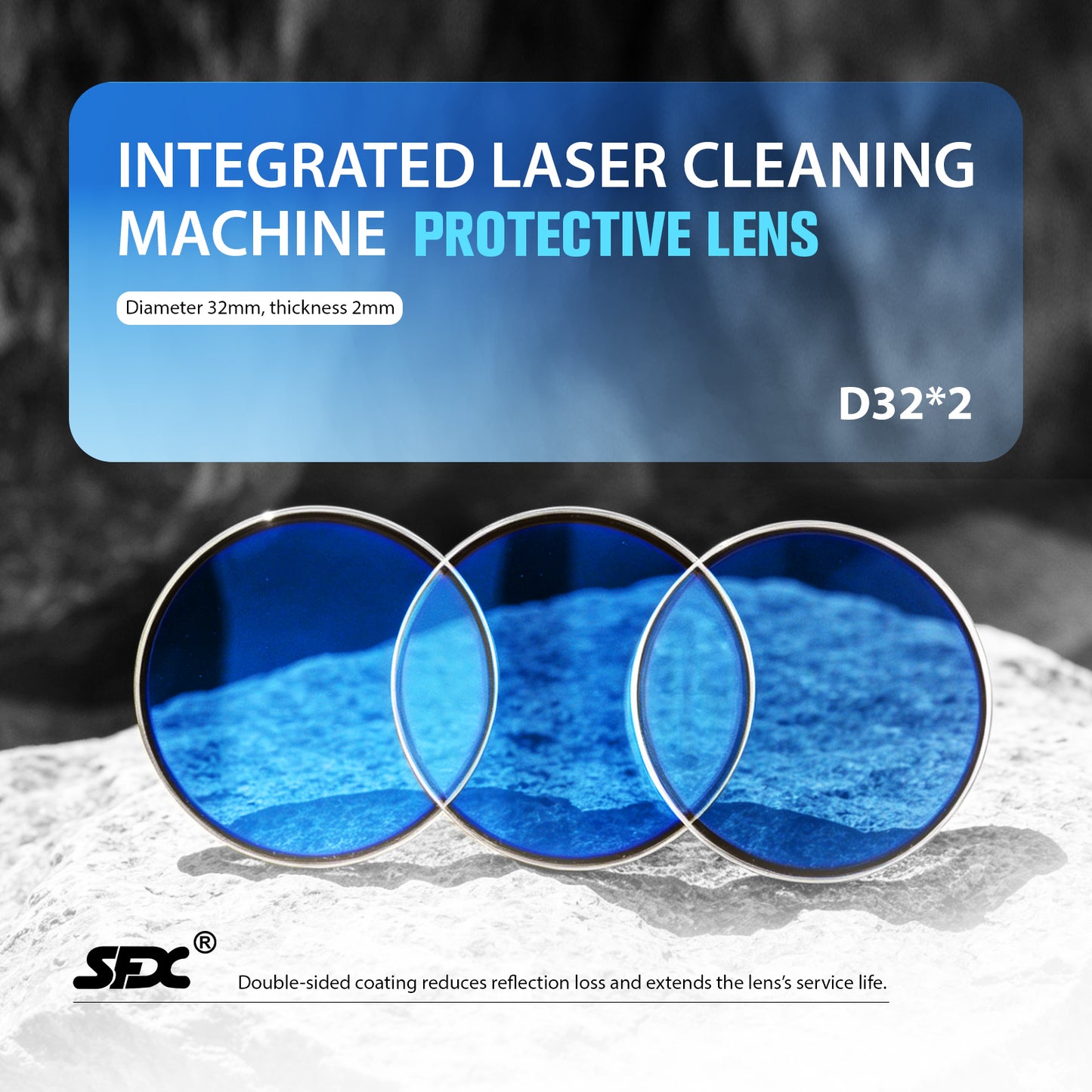 SFX 32×2 mm Double Wobble Laser Cleaning Machine Protective Lens– Fits SLC-2030B SLC-3040B