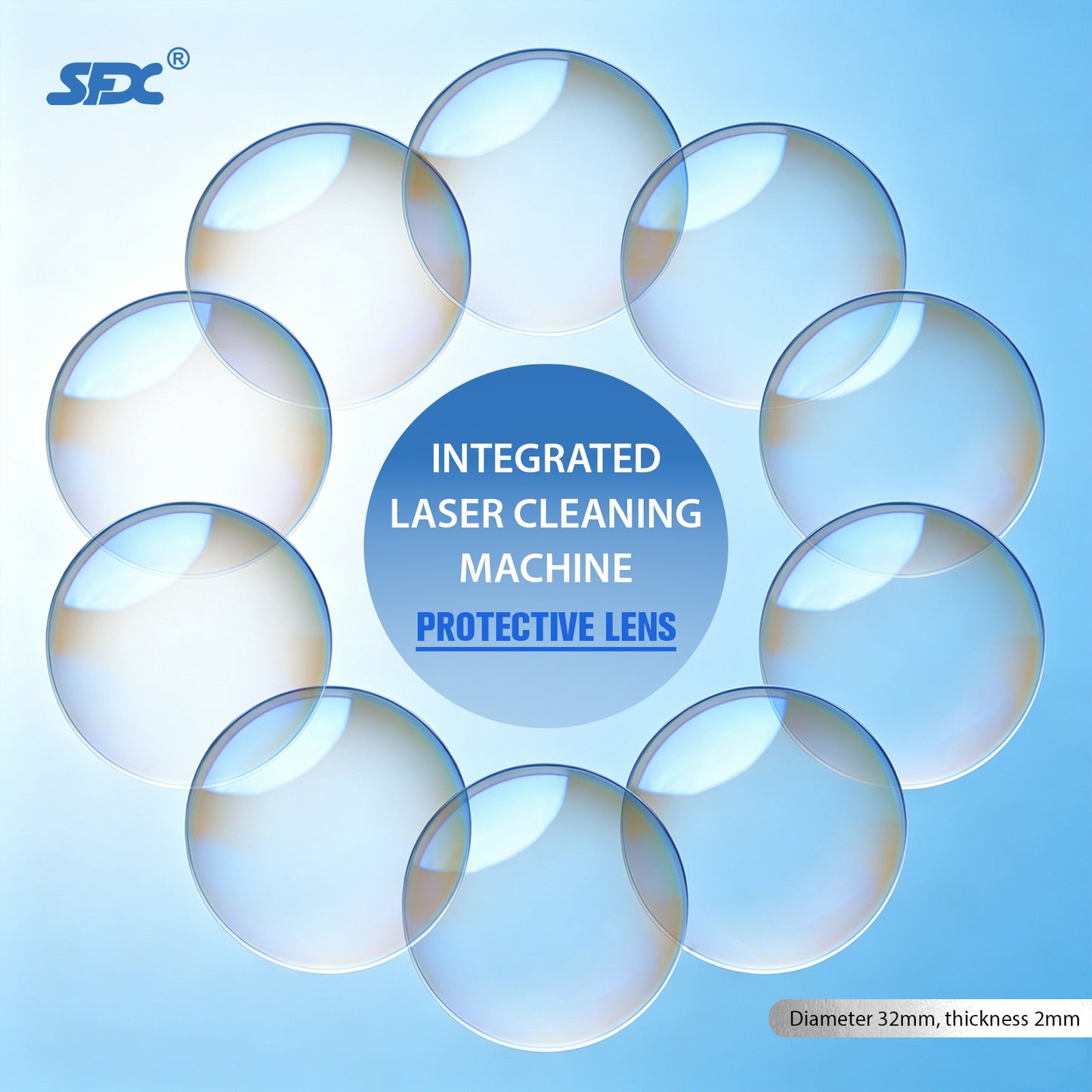 SFX 32×2 mm Double Wobble Laser Cleaning Machine Protective Lens– Fits SLC-2030B SLC-3040B