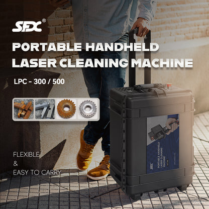 SFX LPC-300/500 Trolleycase Laser Cleaning Machine Portable Air-Cooled Pulsed Laser Rust Remover Paint/Coating Removal Machine for Wood/Metal with IoT Control