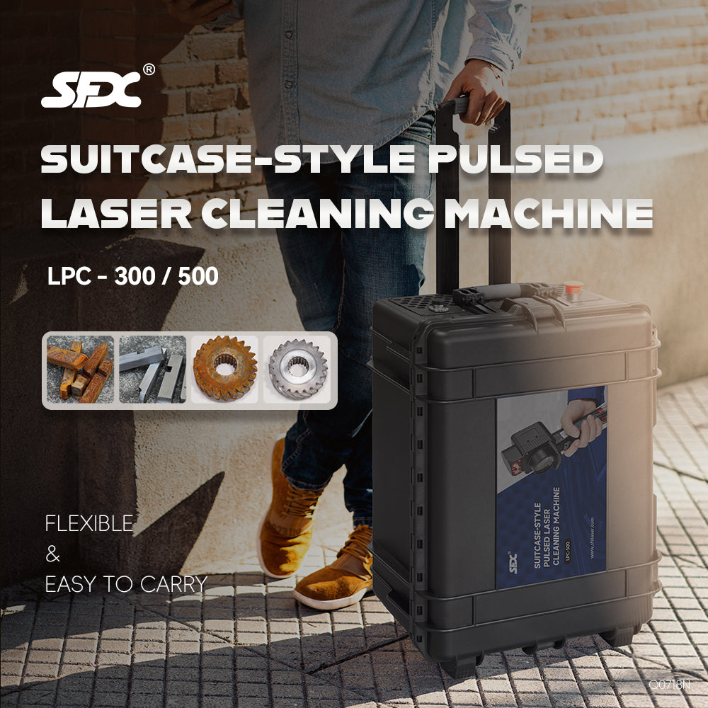 SFX LPC-300/500 Suitcase-Style Pulsed Laser Cleaning Machine Portable Air-Cooled Pulsed Laser Rust Remover Paint/Coating Removal Machine for Wood/Metal with IoT Control