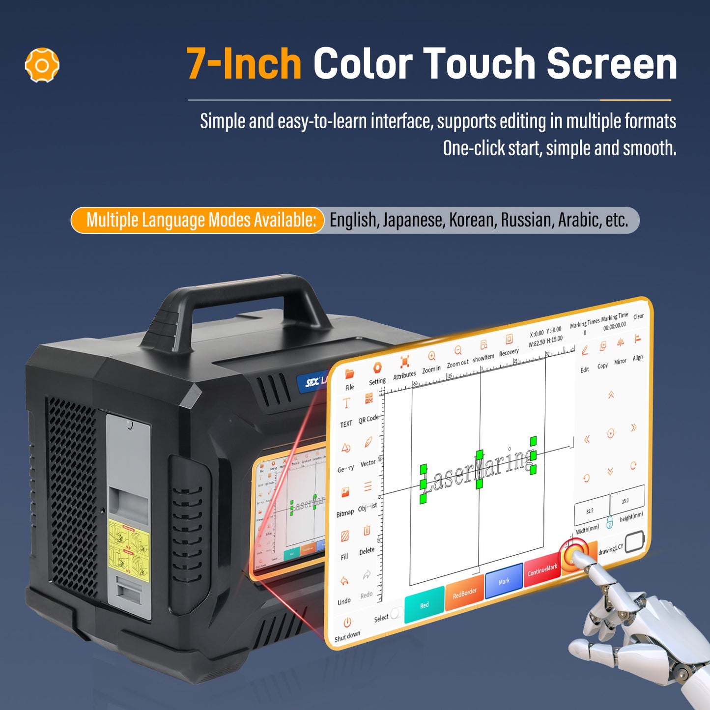 SFX 60W Laser Engraver Handheld Laser Marking Machine for 100×100mm Working Area 90/240V Portable Laser Marker for Metal, Wood