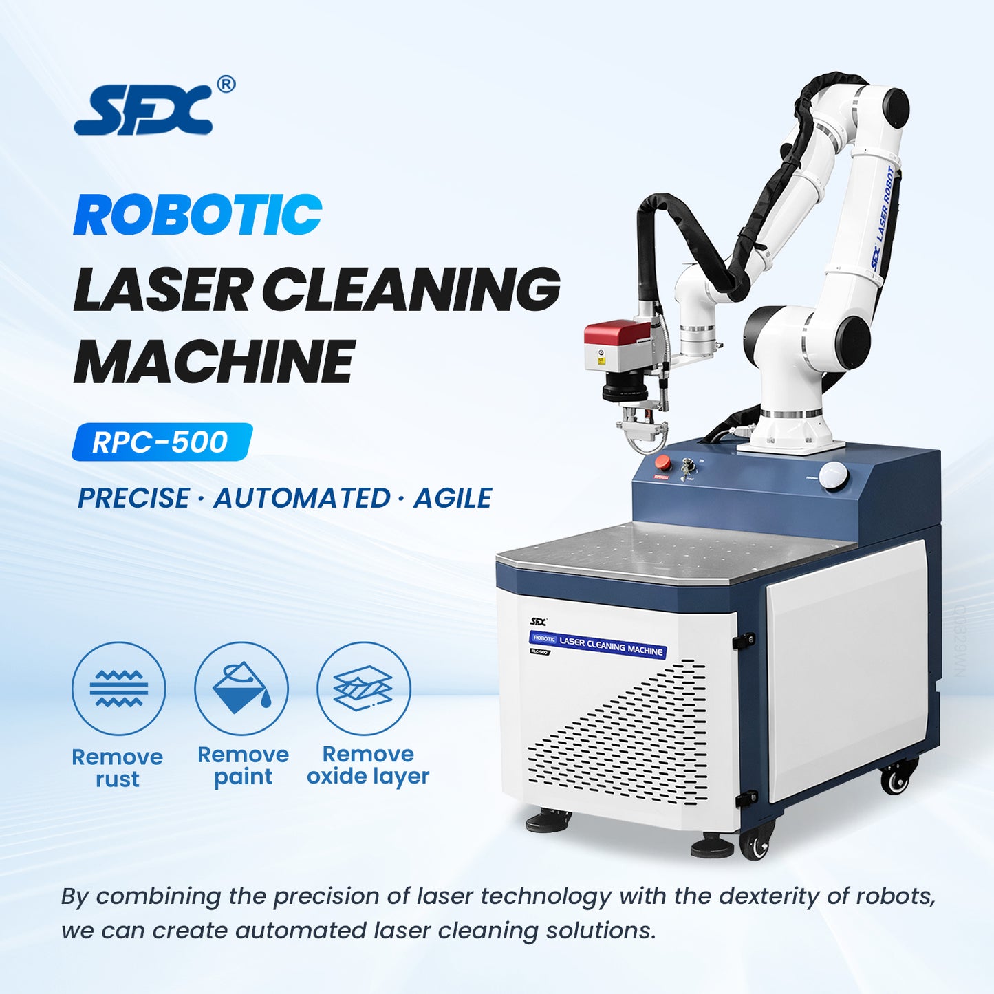 SFX RPC-500 Robotic Laser Cleaning Machine 6-Axis Automated Laser Cleaner for Industrial Cleaning