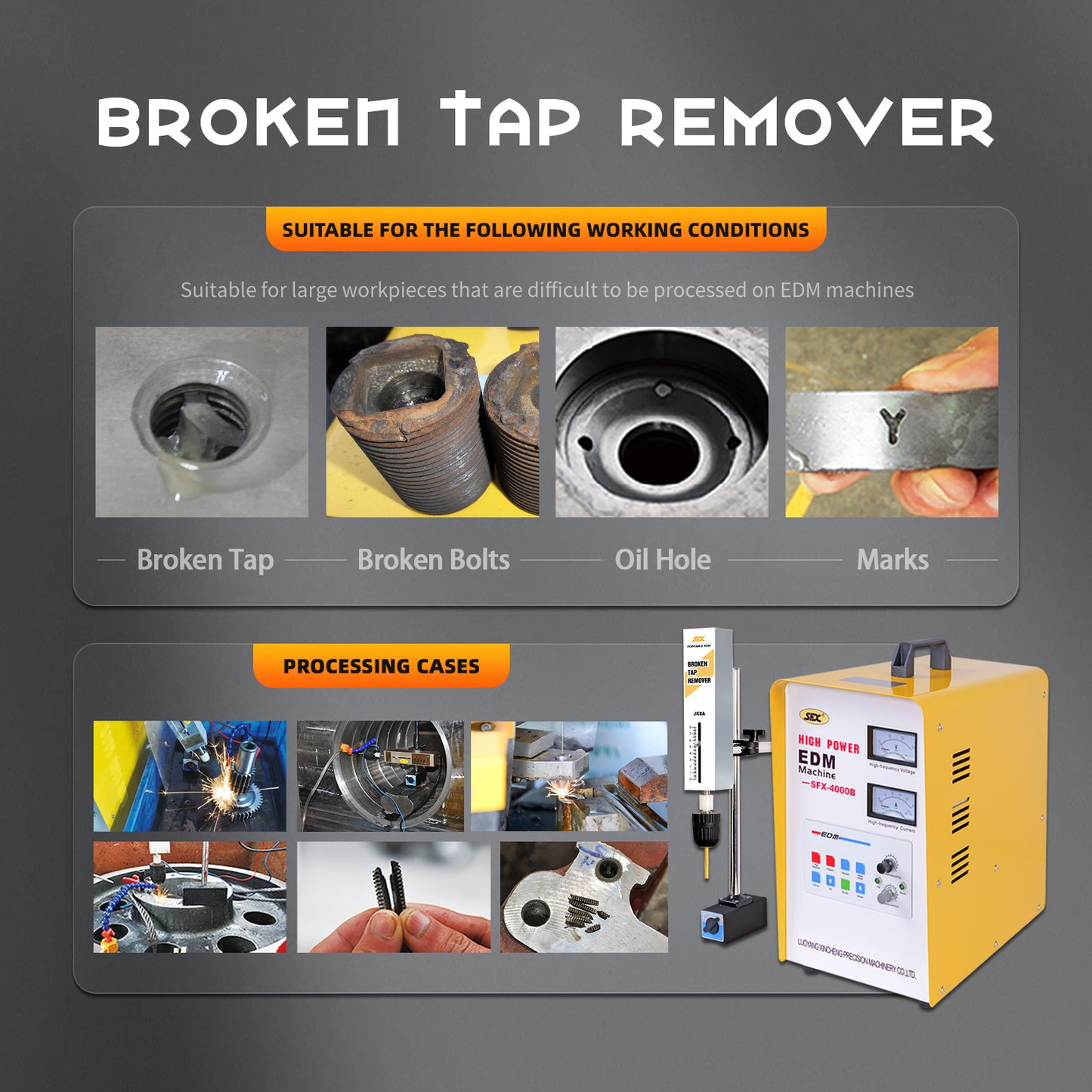 SFX Portable 3000W EDM Broken Tap Damaged Bolt Remover M2-M48 Drill Extractor Tap Disintegrator SFX-4000B