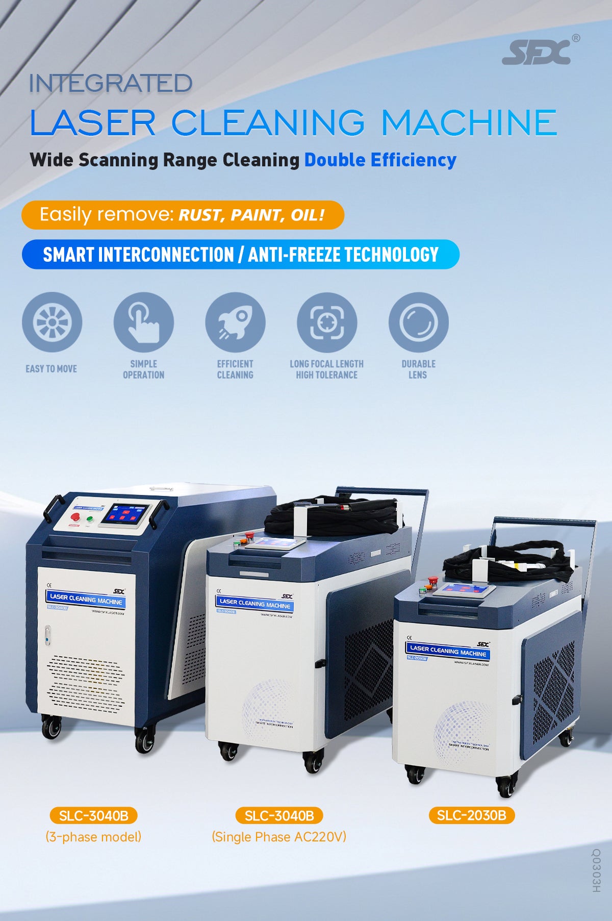 SFX SLC 2000W 3000W Double-Wobble IoT Laser Cleaner with Wide 270mm-300mm Scan Anti-Freeze Fiber Laser for Rust, Paint, Oil Removal, Industrial-Grade Smart Cleaning Machine