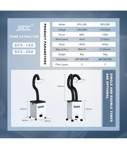SFX Fume Extractor 80W/135W Smoke Purifiers with 3-Stage Filters Powerful Suction