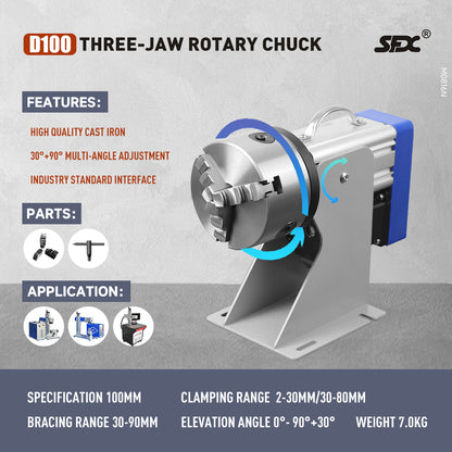SFX Rotary Axis Rotary Chuck Rotating Shaft D80/D100/D125 with Driver for Laser Marking/Engraving Machine